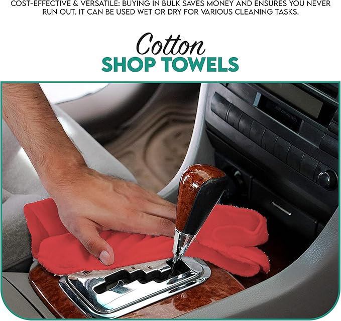 ZUPERIA Cotton Shop Towel – Multipurpose Cleaning Cloths (14" x 12" - Pack of 500 - Red) Reusable Shop Rags for Automobiles, Industrial, Restaurants, Garage, and Homes