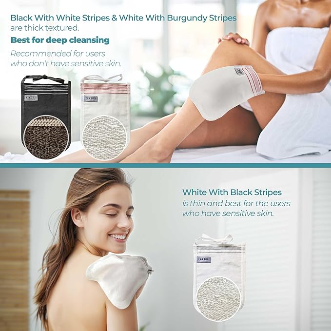 Turkish Exfoliating Gloves – Face & Body Exfoliation Mitts - Bath Hammam Spa Exfoliator Kese Glove - Body Scrub Glove to Remove Dead Skin – Brighten & Soften Skin – 4Pcs (White & Black)
