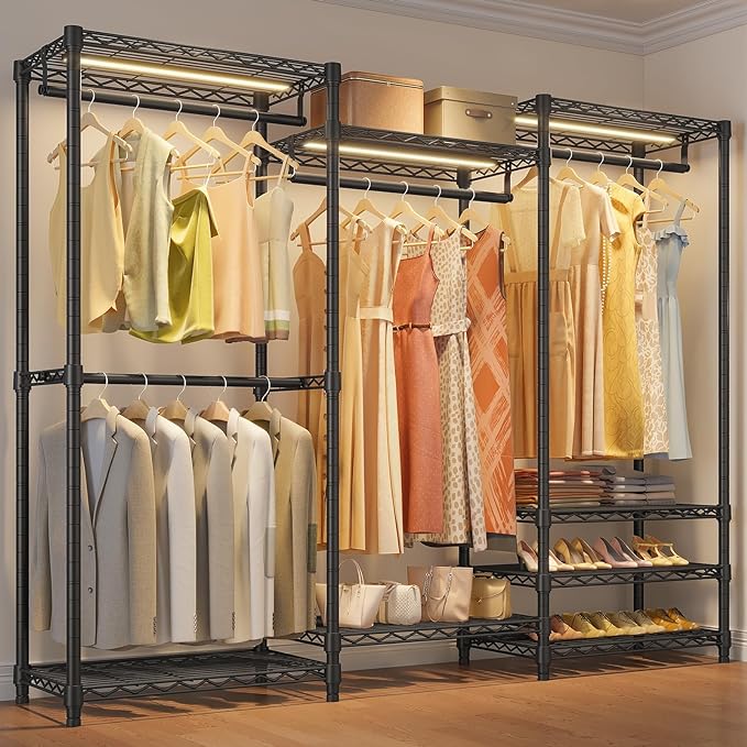VIPEK V5L Garment Rack Heavy Duty Clothes Racks with Dimmable LED Light, 3000K Warm White, Portable Closet Wardrobe Freestanding Metal Clothing Racks for Hanging Clothes, Max Load 890lbs, Black