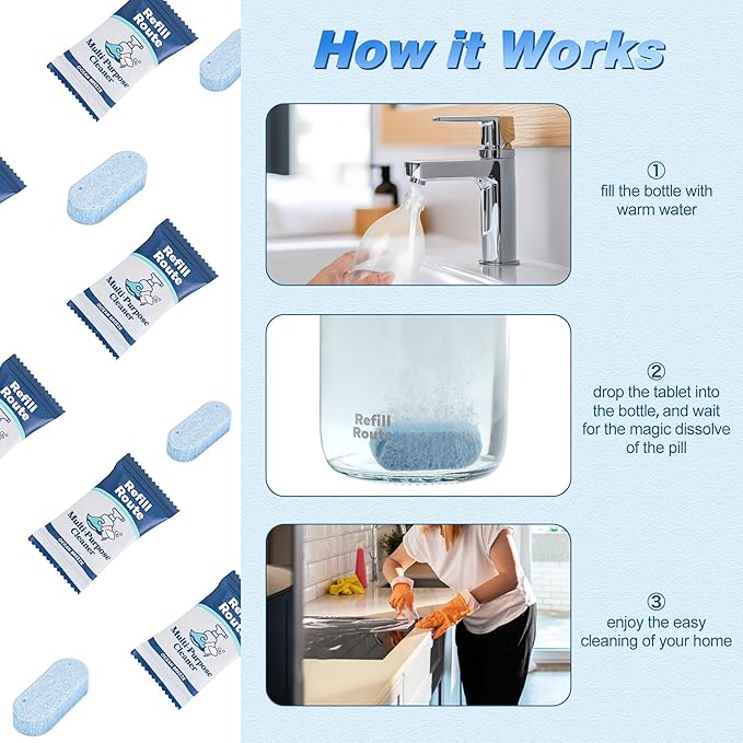Multi-surface Cleaner Kit, Bathroom Cleaner Spray Tablets & Spray Bottle All Purpose Cleaner, 12 Tablets Multipurpose Cleaner Refills with Reusable Glass Bottle, Plant Based - Ocean Breeze