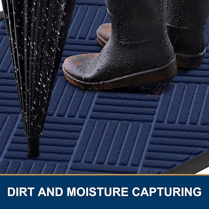 Smiry Front Door Mat Outside Entrance, Heavy Duty Outdoor Indoor Natural Rubber Doormat, Non Slip, Trap Dirt and Moisture, Easy Clean, Low Profile Patio Porch Entryway Mat, 59x23, Navy Blue