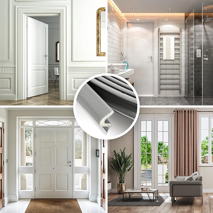 Weather Stripping Door Seal Strip Soundproof Q Foam Tape, Exterior Door Insulation Strip for Large Gap, Easy to Install(Grey, 30FT)