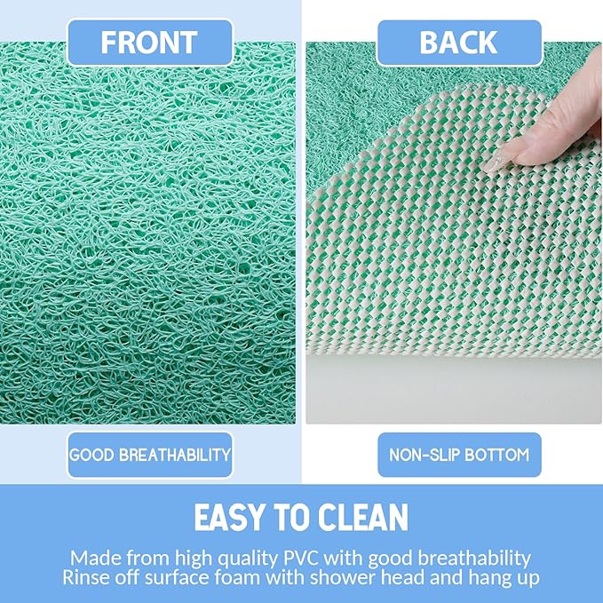 Non-Slip Bathtub Mat, Anti Slip Shower Mat, Fast Drying Bathtub Mats, Foot Scrubber Mat, Anti Slip Mat for Tub, Floor, Bathroom, Kitchen, Home, Hotel (Light Green 24"×16")