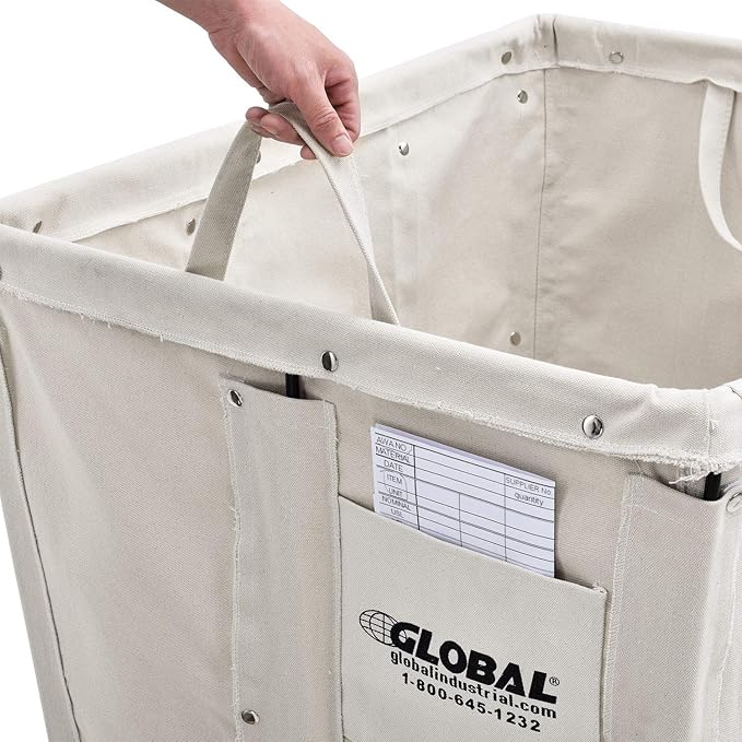 Global Industrial 12 Bushel, Canvas Basket Bulk Truck, 36" L x 26" W x 33-1/2"H, Unassembled, Rolling Laundry Cart, Commercial Material Handling Cart with Swivel Rubber Casters