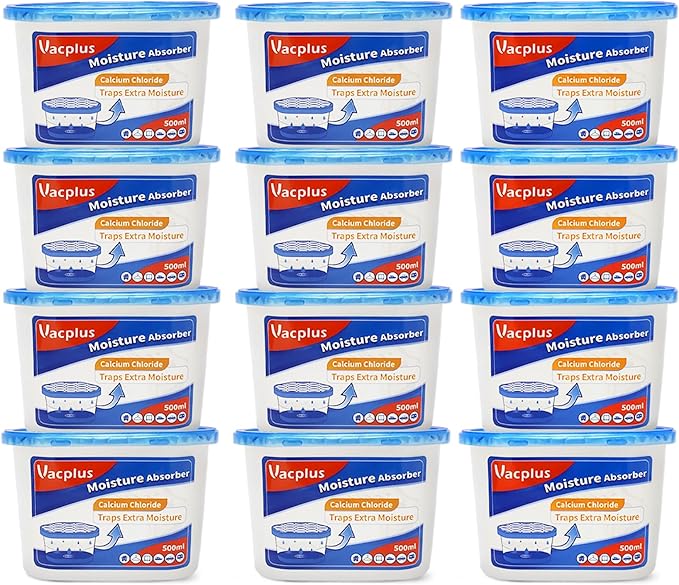 Vacplus Moisture Absorbers 12 Pack, 10.5 Oz, Humidity Absorber Boxes Attracts Extra Moisture from Your Bathroom, Closet, Kitchen, Dehumidifier for Closet (Fragrance Free), Blue
