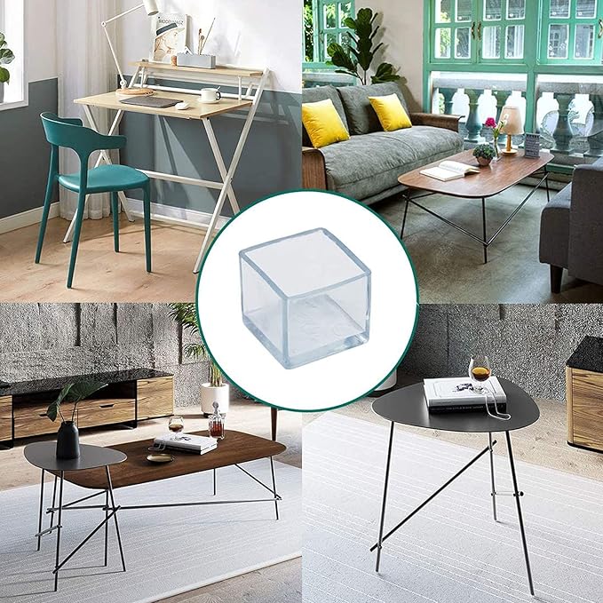 10 Pcs Transparent Square Anti-Slip Rubber Leg Tips Chair Leg Caps Furniture Floor Protectors Chair Table Bar Stool Leg Covers Furniture Leg Cube Feet 2.36 Inch x 2.36 Inch (60 x 60mm)