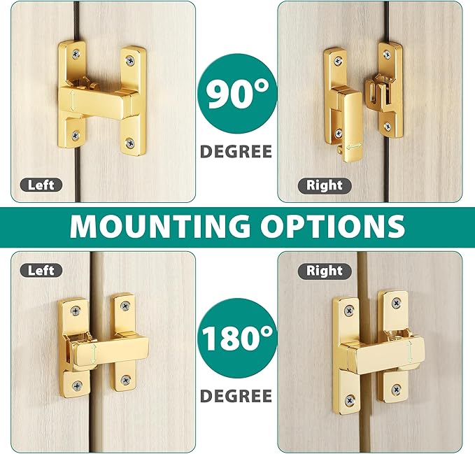 90/180 Degree Flip Latch Gate Latch, Heavy Duty Black Safety Door Lock Enhanced Security Flip Latch Lock Hardware for Interior Door Front Door Barn Garden Fence Window Bathroom Cabinet