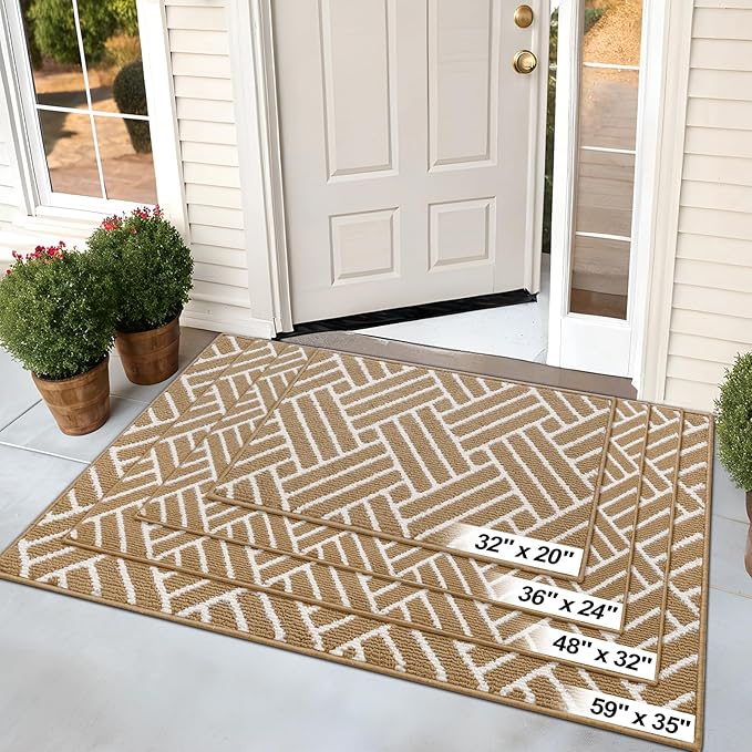 OLANLY Indoor Door Mat, 32x20 Inch, Dirt Resistant and Absorbent, Non-Slip Rubber Backing Floor Mats, Easy Clean Low-Profile Doormat for Entryway, Front Door, and Inside Entrance, Beige