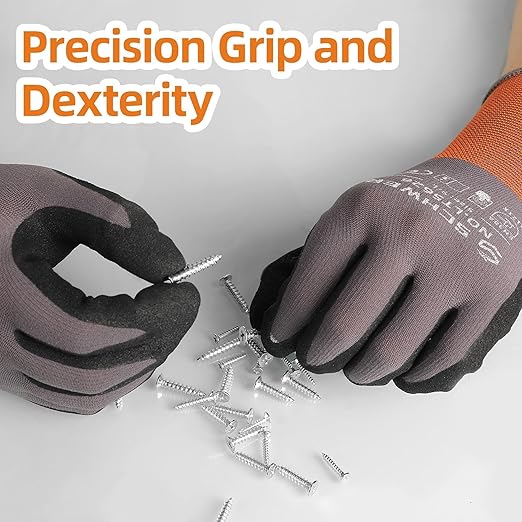Schwer 12 Pairs Safety Work Gloves with Sandy Nitrile Coating LT5626, Max Abrasion Resistance Heavy Duty Glove with Grip for Men Women, Ideal for General Use, Mechanic, Construction, Gardening, 2XL