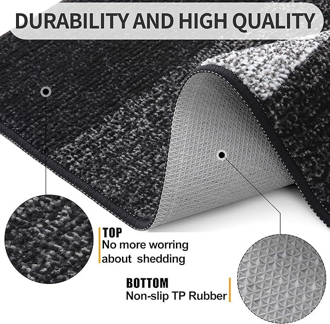 Kitinjoy Indoor Outdoor Door Mat, 32x20 Non-Slip Absorbent Dirt Trapper, Low-Profile Washable Inside Entrance Front Floor Mat, Sturdy Soft Entry Doormats for Entryway, Black