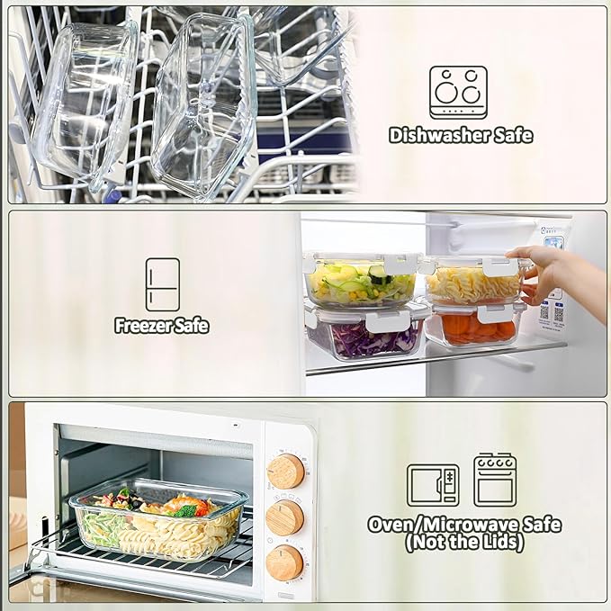 [80 oz & 36 oz]Extra Large Glass Food Storage/Baking Containers Set with Lids, 2 Pack 80 oz(10 cup)&2 Pack 36 oz (4.5 cup)Airtight Glass Container,Microwave,Oven,Freezer and Dishwasher, White