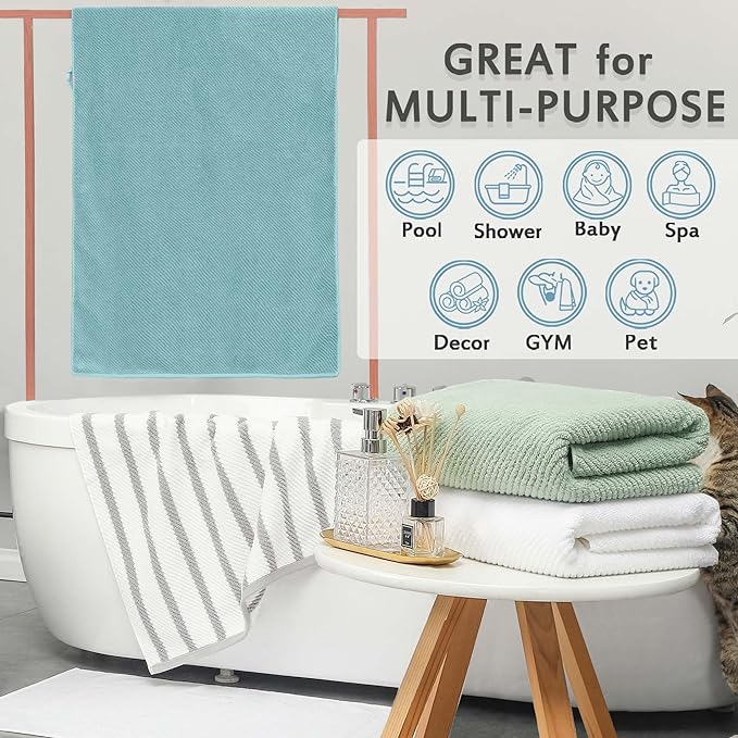 VOOVA & MOVAS Bath Towels Set of 4, Large 30" x 56" - 100% Cotton | Thick | Light Weight | Soft | Absorb | Quick Dry, Bath Towels Sets for Bathroom, Luxury Towel Gift Set, Deep Turquoise