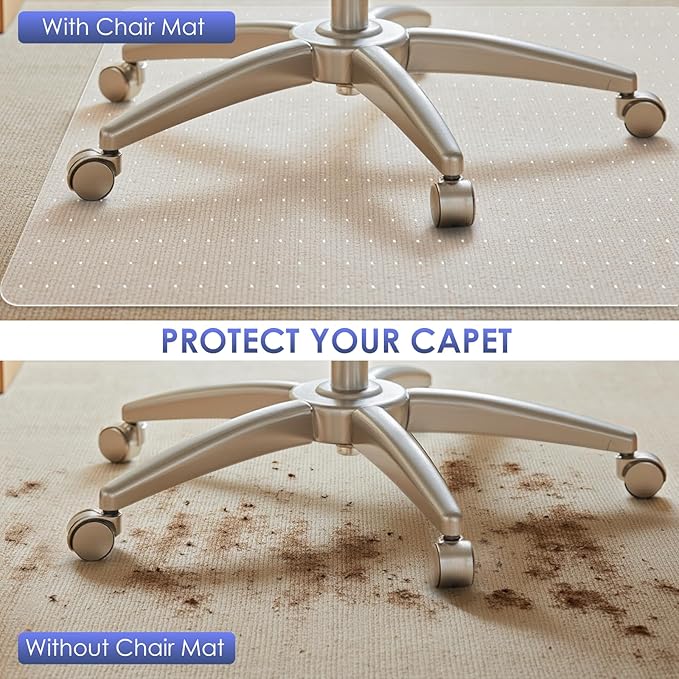 Kuyal Office Chair Mat for Carpet, 2 Pack 36x48 Clear Heavy Duty Computer Chair Mat with Lip, Under Desk Protector Carpeted Floors Mat, Easy Chair Movement,Ship Flat