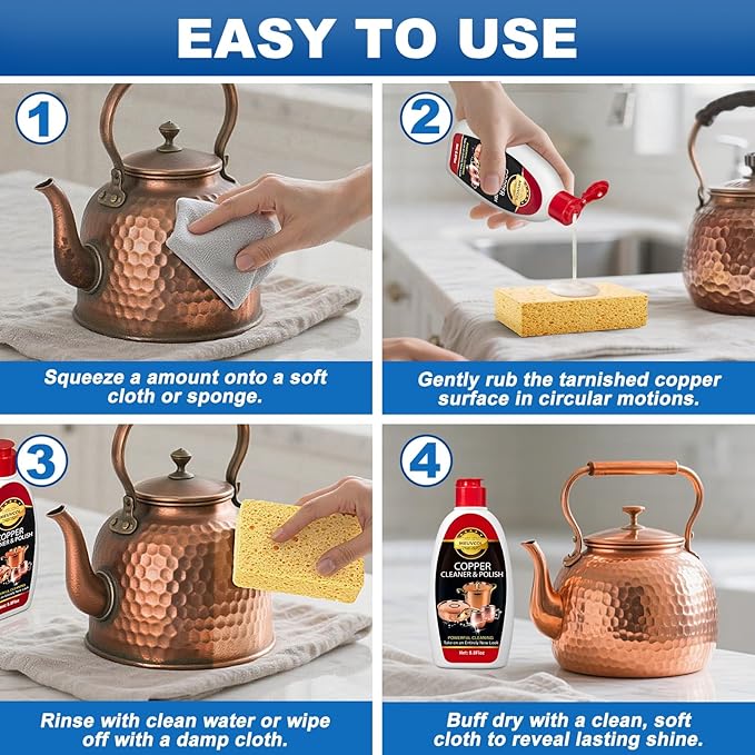 Copper & Brass Cleaner and Polish – 17.6 Oz Gentle Copper Polishing Cream for Pots, Pans, Sinks, Cups, Antiques – Restores Shine, Gentle Removes Tarnish & Stains – Non-Scratch, Easy to Use