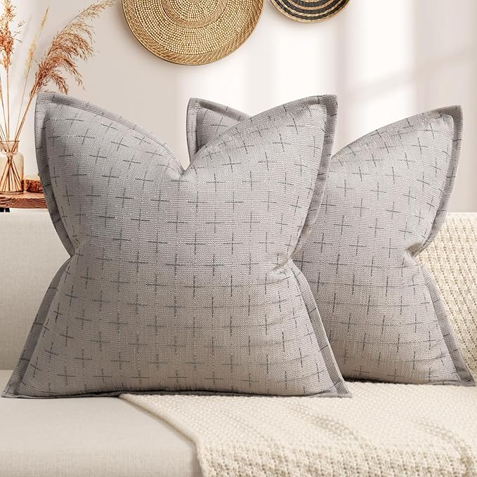 ZWJD Pillow Covers 20x20 Set of 2 Soft Polyester Textured Pillow Covers with Stylish Flange Edge Cozy Farmhouse Throw Pillows for Couch Bed Sofa Living Room