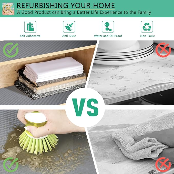 Self-Adhesive Shelf Liner Kitchen Liner, Waterproof Backed Paper Easy Peel and Stick Contact Liner Without Residue for Decor Your Desk Surface, Kitchen Countertops (Silver, 17.5 x 236.2 inches)