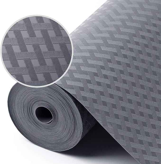 Shelf Liners for Kitchen Cabinets, Waterproof and Oil-Proof Kitchen Cupboard Liner, Refrigerator Liners and Plastic Drawer Mats EVA Non Adhesive Shelves, Fridge - Gray 11.8 x 118 Inches