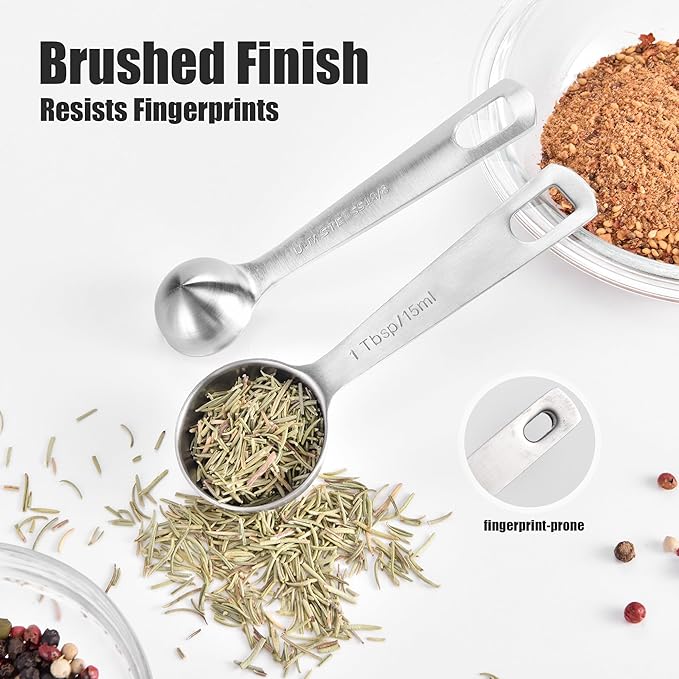 Doosu Measuring Spoons Set of 9-18/8 Stainless Steel Heavy Duty Teaspoons Tablespoons with Engraved Metric & US Measurements, Metal Measure Spoon for Dry and Liquid Ingredients, Dishwasher Safe