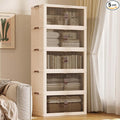 SAILUN 136Gal/543Qt Stackable Storage Bins Folding Collapsible Storage Bins with Lid, Closet Organizers and Storage Box with Door Beige 26" W x 17" D x 71" H