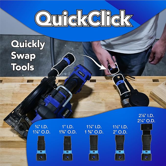 Cen-Tec Systems Quick Click Dust Separator and 16 Ft. Hose for Home and Shop Vacuums with Expanded Multi-Brand Power Tool Adapter Set