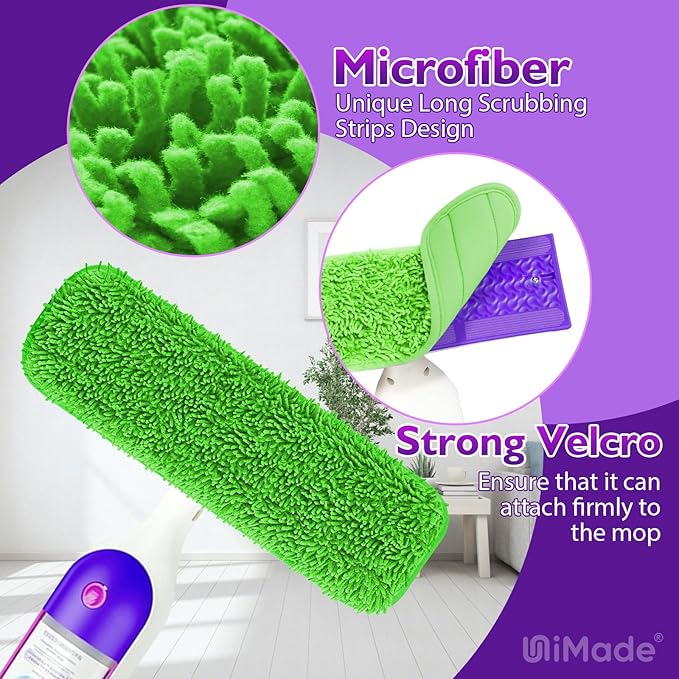 Reusable Mop Pads for Swiffer PowerMop, 8 Pack Microfiber Mop Pad Refill with Scrubber Strips for 13''-15'' SprayMop, Washable Mop Pads Use for Most Floor Types, Designed for Pets - Green