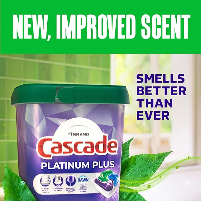 Cascade Platinum Plus Dishwasher Pods, Dishwasher Detergent, Dish Detergent Soap, Fresh, 57 Count