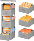Pipishell Hanging Closet Organizer 6-Shelf, Hanging Shelves for Closet with 3 Removable Drawers & Side Pockets for Bedroom or Garment Rack, 12' x 12' x 43.3', Dark Gray
