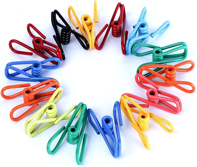 Riveda 30 Pack Assorted Chip Bag Clips Utility - PVC 2 Inch Coated Colorful Sealer for Sealing Food - Paper Holder, Clothesline Clip for Laundry Hanging, Kitchen Bags, Multipurpose Clothes Pins