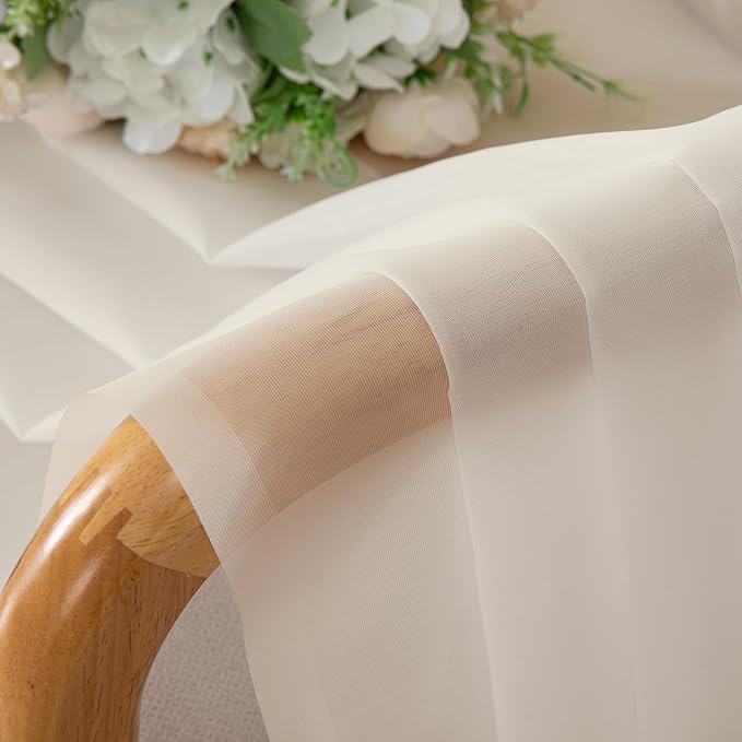 Chyhomenyc Cream Sheer Curtains 36 inch Length 2 Panels Set, Light Filtering Voile Short Window Curtians for Bathroom Living Room Farmhouse Small Windows, Each 42Wx36L in, 2PCS