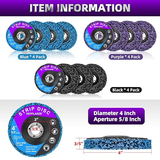 12 Pack Strip Discs 4 inch Stripping Wheel for Angle Grinder Clean and Remove Paint Coating Rust Welds Oxidation for Metal and Wood (4" x 5/8")