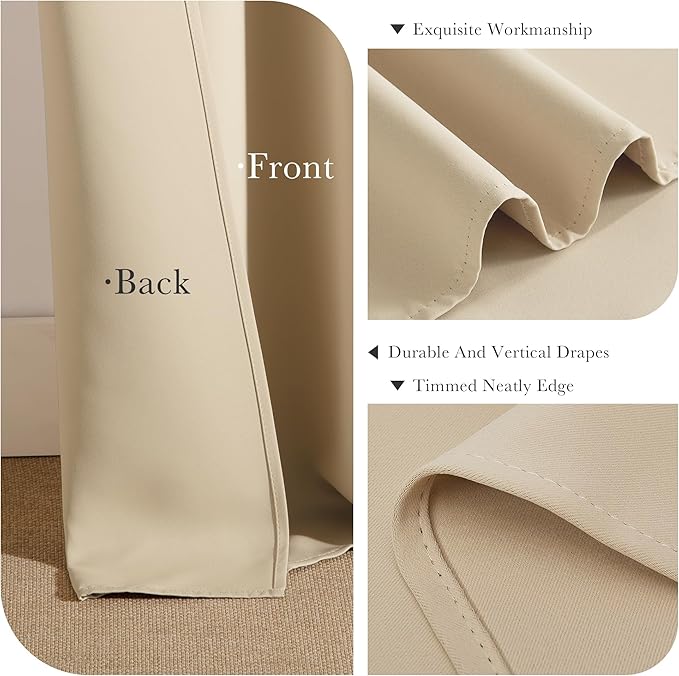 PONY DANCE Biscotti Beige Blackout Curtains for Bedroom 63 Inch Length 2 Panels Set, Thermal Insulated Energy Saving Grommet Top Window Treatment Drapes for Living Room, W34 x L63 Inch