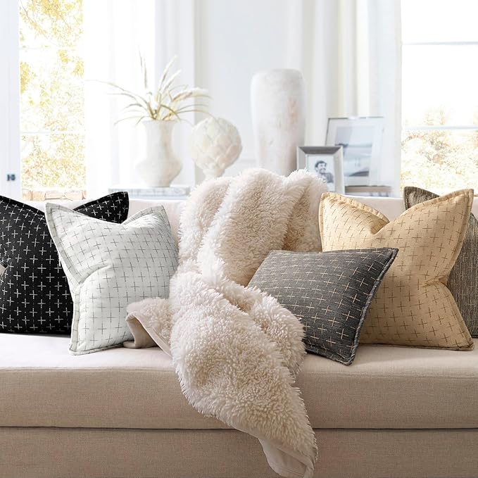 ZWJD Pillow Covers 26x26 Set of 2 Soft Polyester Textured Pillow Covers with Stylish Flange Edge Cozy Farmhouse Throw Pillows for Couch Bed Sofa Living Room