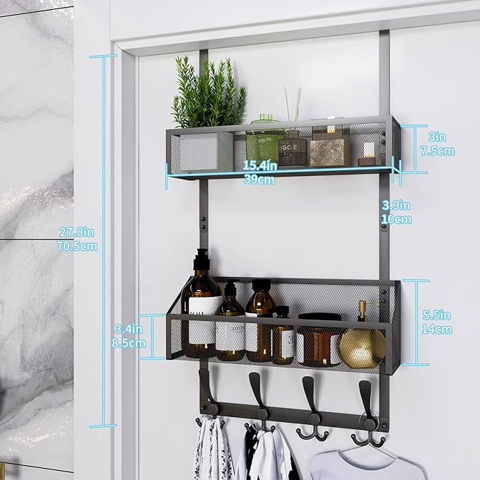 Over The Door Hooks Organizer, Coat Rack Over The Door Storage Hanger Towel Rack, Back of Door Storage Organizer for Bathroom,Bedroom,Kitchen,Office (Black 3-Tier)
