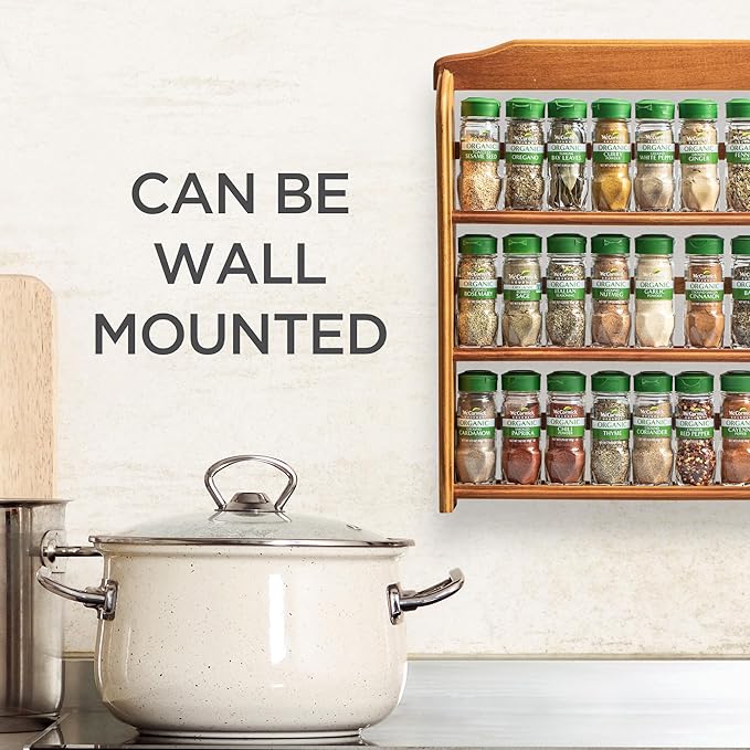 McCormick Gourmet Three Tier Wood 24 Piece Organic Spice Rack Organizer with Spices Included, 27.6 oz