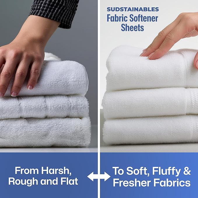 Sudstainables Fabric Softener Sheets for Washer – Laundry Softener Sheets for Washing Machines, Scented (200 loads) | Pods and Liquid Alternative