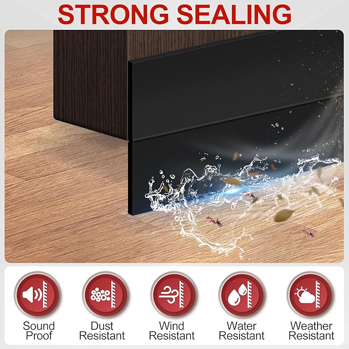 MYFAMIREA Door Weather Stripping 3IN (W) x 20FT (L) Door Draft Stopper Seal Tape Silicone Seal Strip Self Adhesive Shower Sweep Insulation Tape Side Bottom Strip for Sliding Glass Window Gap, Black