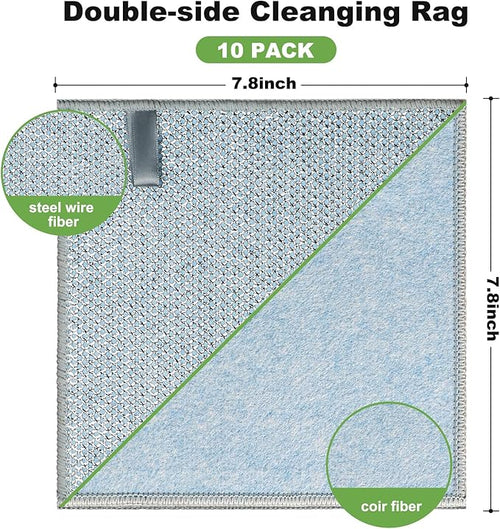 10pcs Non Scratch Wire Dishcloth Multipurpose Wire Dishwashing Rag for Wet and Dry,Metal Scrubbers for Cleaning Dishes,Dual-Sided Kitchen Cleaning Cloth with Mesh,Cleaning Tool for Pot, Blue