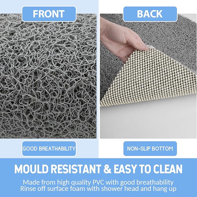 Non-Slip Bathtub Mat, 2 Pack Anti Slip Shower Mat, Fast Drying Bathtub Mats, Foot Scrubber Mat, Anti Slip Mat for Tub, Floor, Bathroom, Kitchen, Home, Hotel (Grey 24"×16"+24"×16")