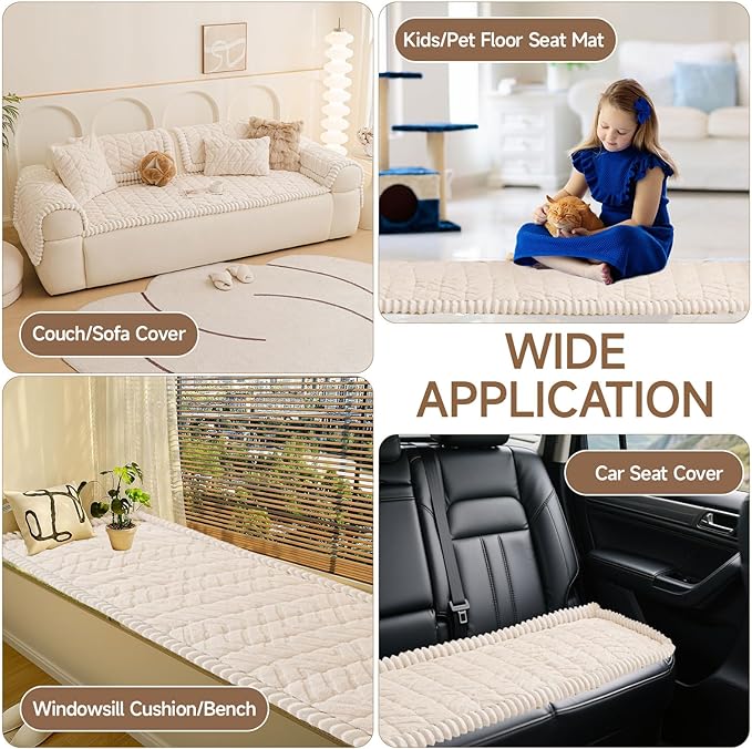 OTOB Couch Cover for Dogs Washable Pet Friendly, Non Slip Plush Funny Fuzzy Loveseat Sofa Cushion Slipcovers, All Seasons Geometric Jacquard Soft & Cozy Pet Bed Mat Protector (White, 27.6" x 47.2")