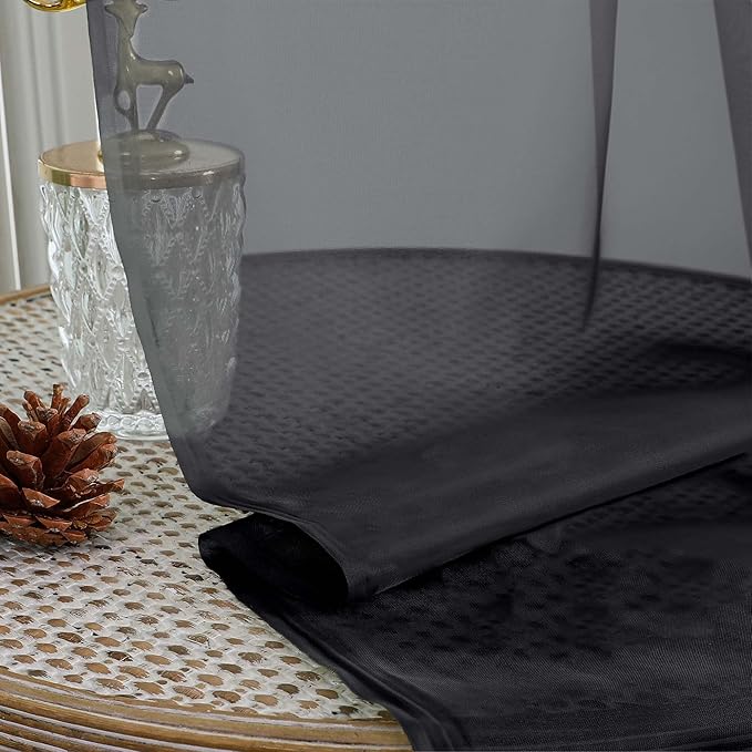 Chyhomenyc Black Sheer Curtains 90 Inches Long 2 Panels, Light Filtering Black Curtains for Living Room, Soft Gentle Voile Rod Pocket Bedroom Window Drapes, 59Wx90L Inch, 2PCS