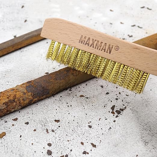 MAXMAN Brass Brush, Soft Brass Bristle Brush, Wire Brushes for Cleaning Metal Rust, Welds with 10" Beechwood Handle, 2 Pcs