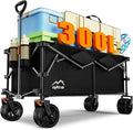 300L Extra Large Collapsible Foldable Wagon, 440lbs Load Capacity 48''L Extended Heavy Duty Folding Beach Wagon with Big All-Terrain Wheels, Utility Garden Cart for Outdoor Activities, Black