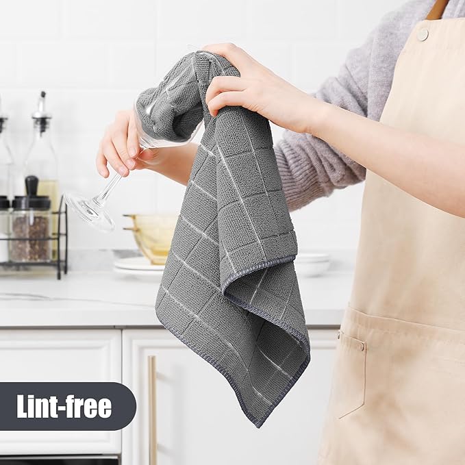 Homaxy Microfiber Kitchen Towels and Dishcloths Set, 16 Pack Soft and Absorbent Dish Hand Towels Bulk, 28 x 16 Inch & 12 x 12 Inch Quick Drying Rags for Washing Dishes, Grey