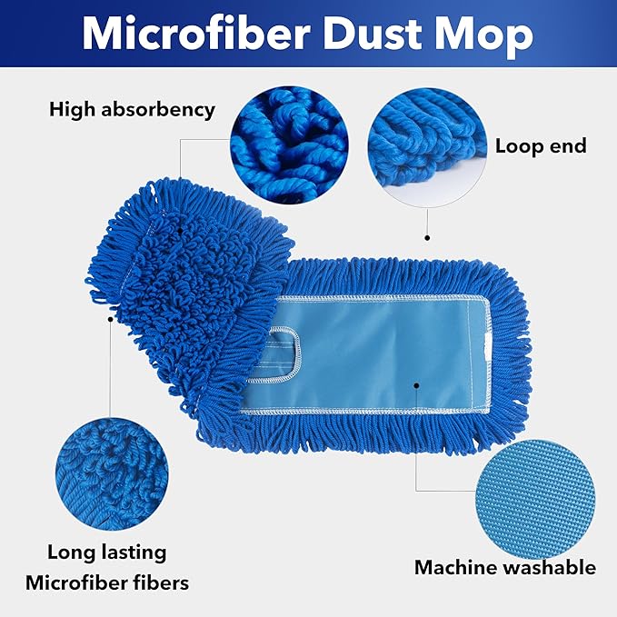 Matthew 24'' Microfiber Loop Dust Mop Washable Commercial&Residential Heavy Duty Mop Head Replacement Premium Absorbent Industrial Dust Mop Refill Pads for Hardwood, Office,Garage and Hotel -3Pack