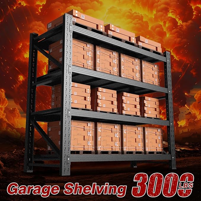 3000LBS Metal Steel Storage Shelves - 48" W Black 4 Tier Heavy Duty Rack Commercial Industrial Shelving with Adjustable Shelf for Basement Garage Warehouse Supermarket - 48" W x 24" D x 70" H