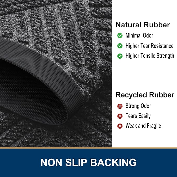 Smiry Front Door Mat Outside Entrance, Heavy Duty Outdoor Indoor Mat, Natural Rubber Doormat, Non Slip, Trap Dirt and Moisture, Easy Clean, Low Profile Patio Porch Entryway Mat, 71x47, Light Grey