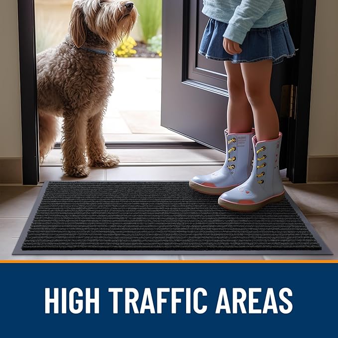 OLANLY Front Door Mat Indoor Outdoor Entrance, Waterproof Heavy Duty Doormat, Fade Resistant, Low Profile, Easy Clean Patio Porch Welcome Floor Mats for Entry, 29.5x17, Black