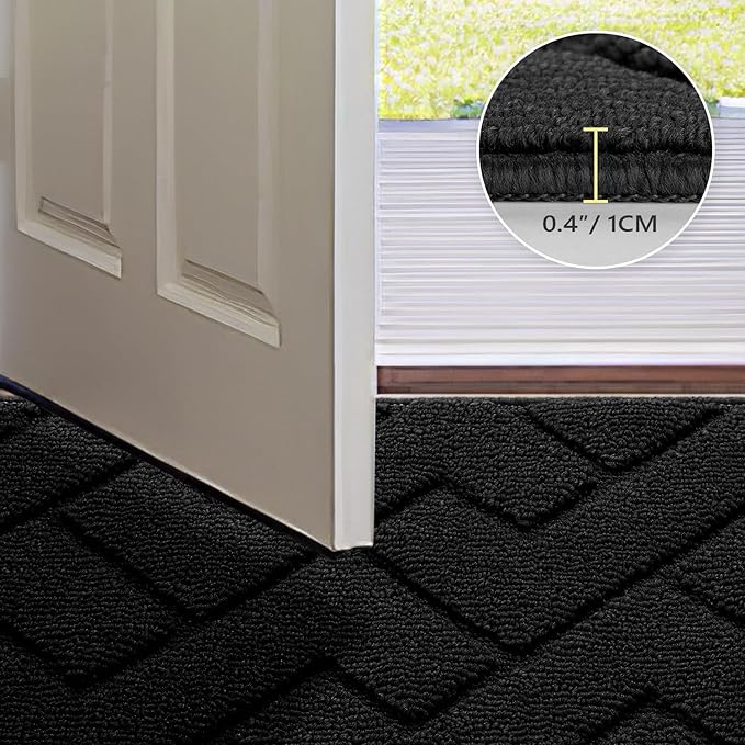 hicorfe Indoor Doormat,Front Back Door Mat Rubber Backing Non Slip Door Mats 24"x35" Absorbent Resist Dirt Entrance Doormat Inside Floor Mats for Entryway Washable Low-Profile(Black)