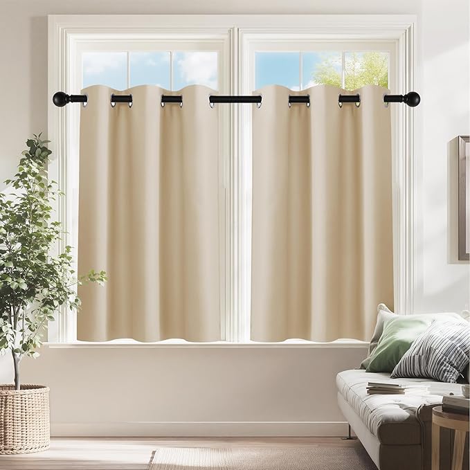 PONY DANCE RV Curtains 24 inch Length, Short Drapes for Bathroom Kitchen, Privacy Mini Camper Curtains for Kids Nursery Bunk Small Windows(2 Panels, W 29 x L 24 inches, Biscotti Beige)