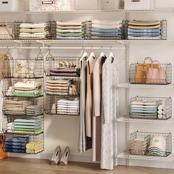 5 Tier Extra Large Closet Hanging Organizer with 5 Dividers,16.5"L x 11.8"W x 51.4"H Closet Organizers and Storage with 5 S Hooks,Clothes Organizer for Sweaters Clutches Handbags Hats Accessories